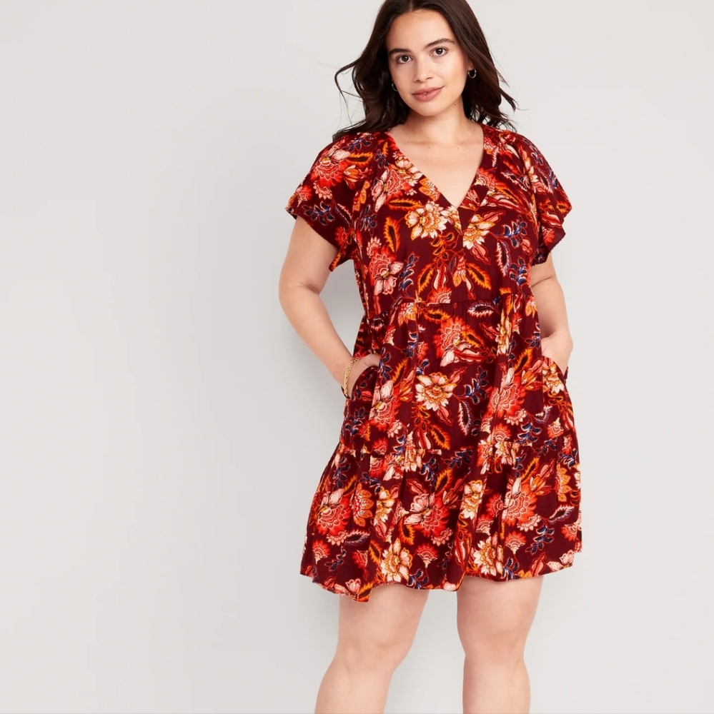 NWT Old Navy V-Neck Tiered Floral Mini Swing Dress